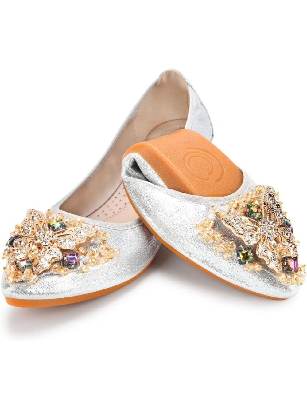 Sparkly Rhinestone Ballet Flats for Women - Foldable Comfort Slip-On Wedding